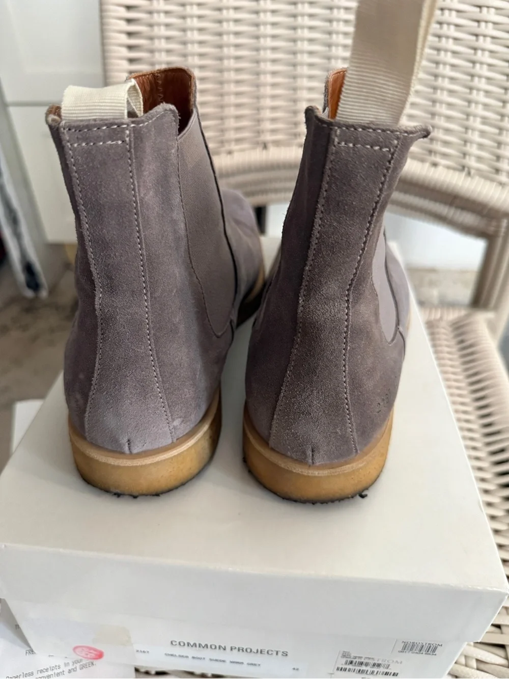 Common Projects Warm Grey Suede Chelsea Boots 42